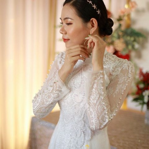 Áo Dài Cưới Cô Dâu màu Trắng Ren Đẹp Cao Cấp