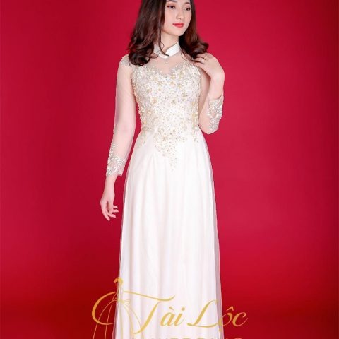 Áo Dài Cưới Cô Dâu Màu Vàng Ren 4 Tà MS2