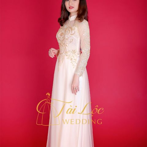 Áo Dài Cưới Cô Dâu Vàng Ren Cao Cấp 6 Tà MS3
