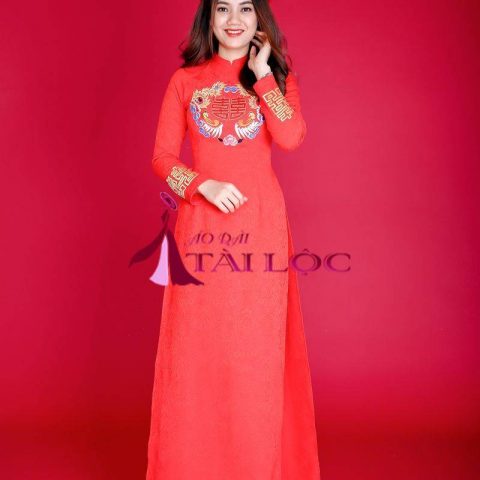 Áo Dài Cưới Màu Đỏ Gấm Thêu Chữ Hỷ CD-GT11