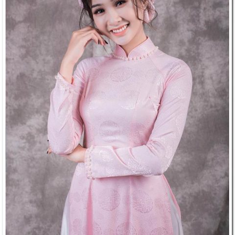 Áo dài Cưới Hồng Gấm Lụa Đồng Tiền Trơn CDH-T5