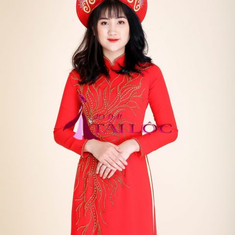 Áo Dài Cưới Đỏ Lụa Cô Dâu Kết Cườm Vàng CDD-L22