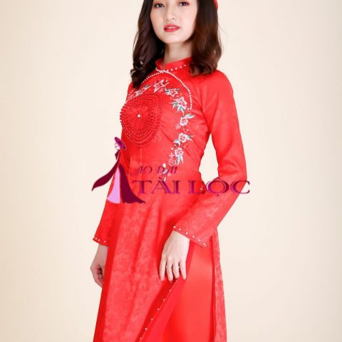 Áo Dài Cưới Gấm Thêu Hoa Cao Cấp CDD-G24