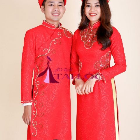 Áo Dài Cặp Đỏ Kết Cườm Cao Cấp CD-G10