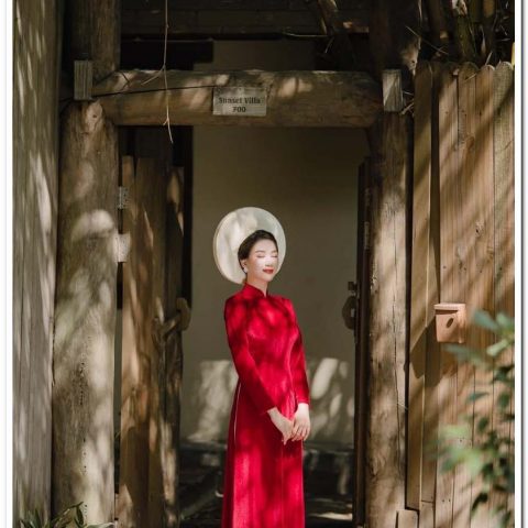 Áo Dài Cưới Màu Đỏ Nhung Đẹp