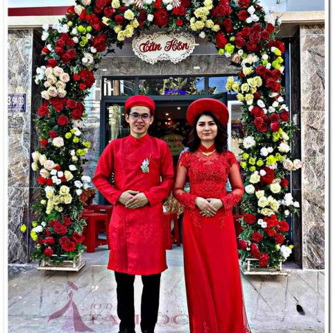 Áo Dài Cưới Màu Đỏ Ren Kết Hoa CDD-R35