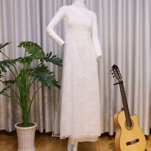 Áo Dài Cưới Trắng Xoài Non CDT-RXN12