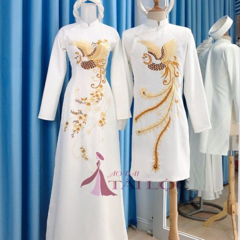 Áo Dài Cưới Nam Nữ Màu Trắng (KH G1 )
