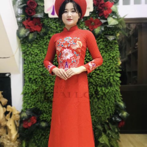 Áo Dài Cô Dâu Đỏ Gấm Thêu ( MSP -G22)