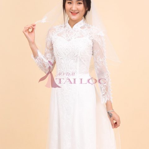 Áo Dài Cưới Màu Trắng Vải Ren-( MSP R4)