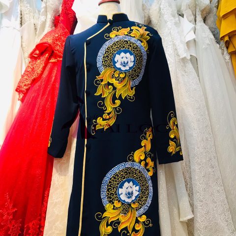 Áo Dài Cưới Nam Cách Tân Màu Xanh Đen