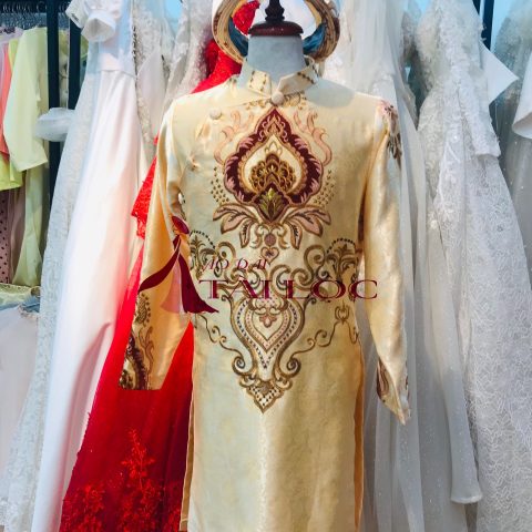 Áo Dài Cưới Nam Cách Tân Màu Vàng (KHG4)