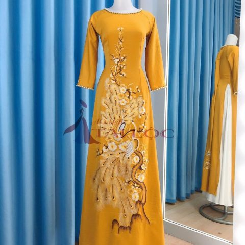 Áo dài ngồi sui màu vàng vải lụa tây thi(BSV-LTT2)