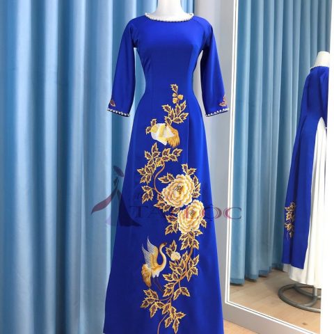 Áo Dài Bà Sui Lụa Tây Thi Màu Xanh Da Trời Thêu Bông(LTT1)