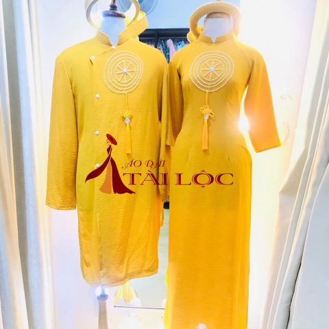 Áo Dài Bưng Quả Nam Màu Vàng Vải Thun Sang Trọng (MS7)