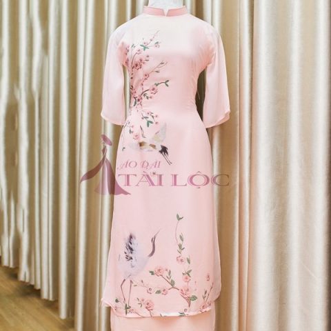 Áo Dài Bưng Quả Màu Hồng Cây Đào 4 Tà (BQH-MS6)