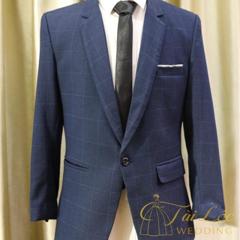 Áo Vest Nam Màu Xanh Đen 1 Nút Caro Lớn