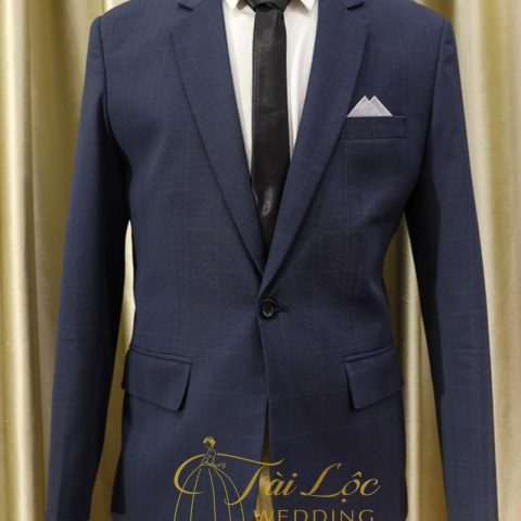 Áo Vest Nam Màu Xanh Đen Caro 1 Nút