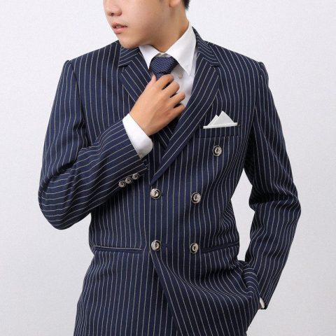 Vest nam xanh đen sọc trắng 6 nút