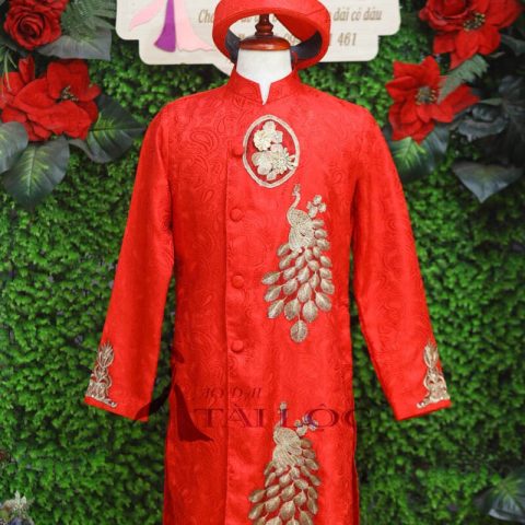 Áo Dài Cưới Nam Màu Đỏ (KHG3)